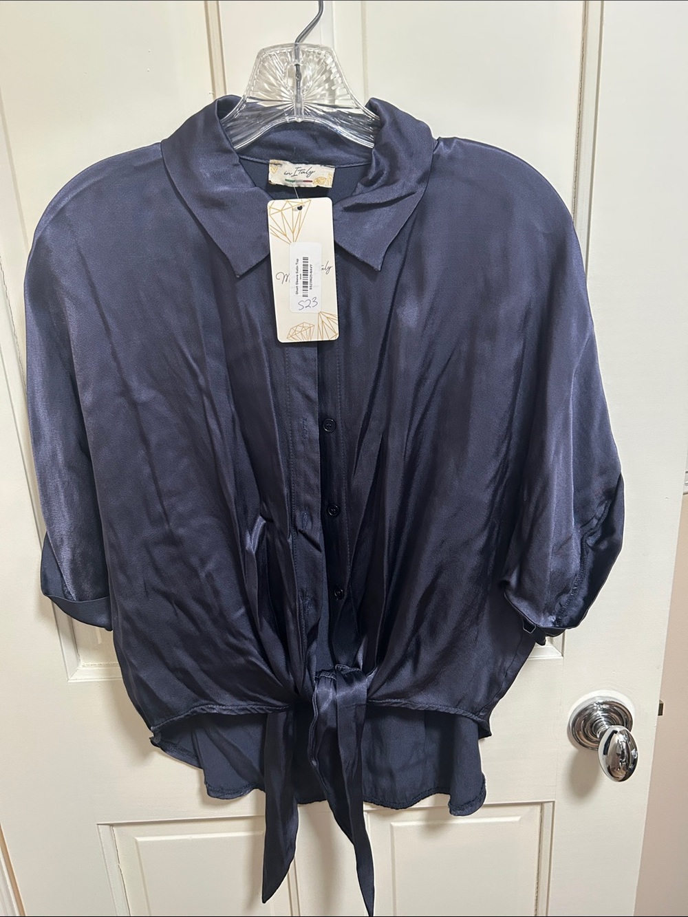 Women's Navy Tie-Front Blouse